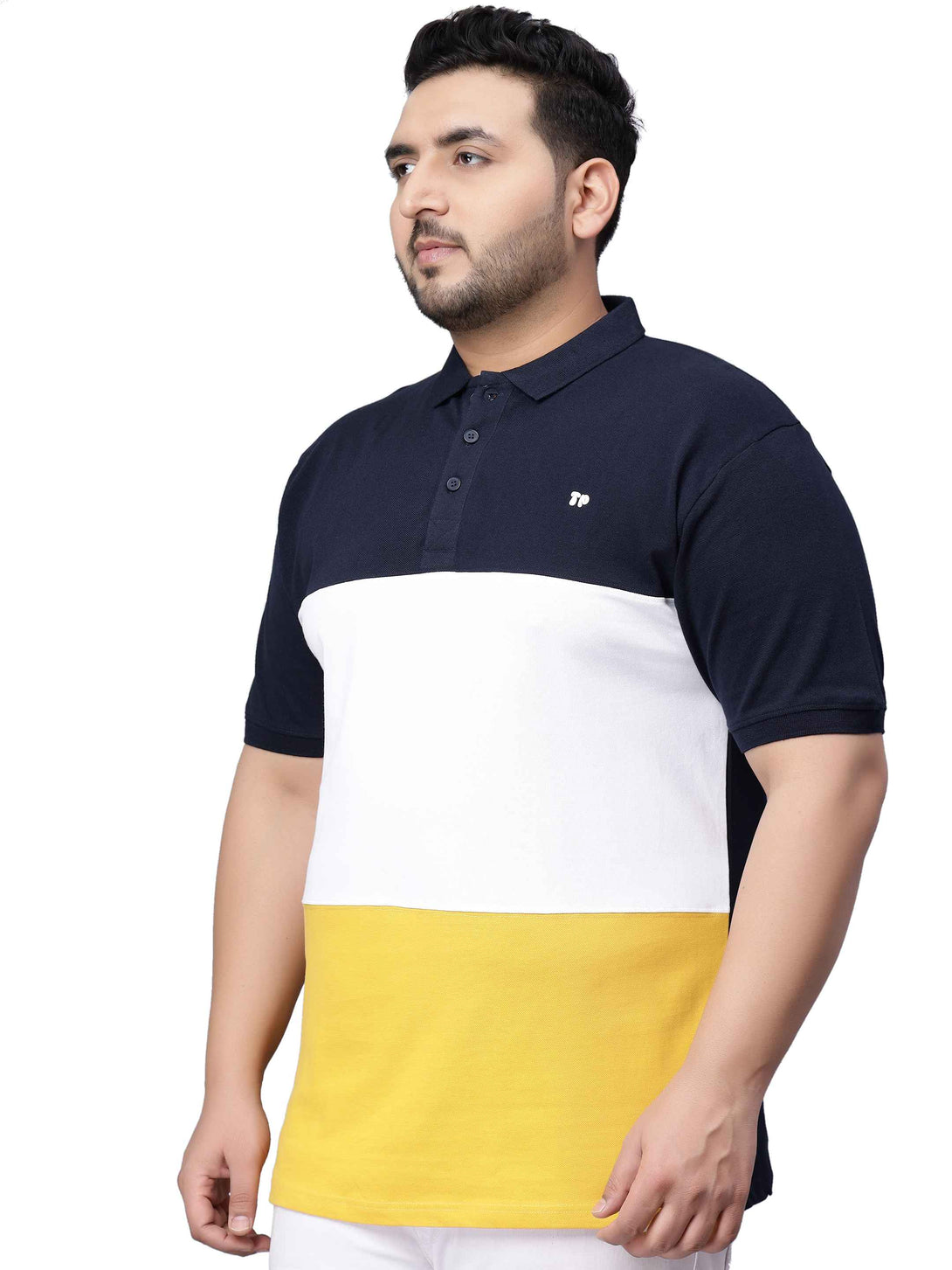 yellow triple striped plus size polo t shirt 3xl