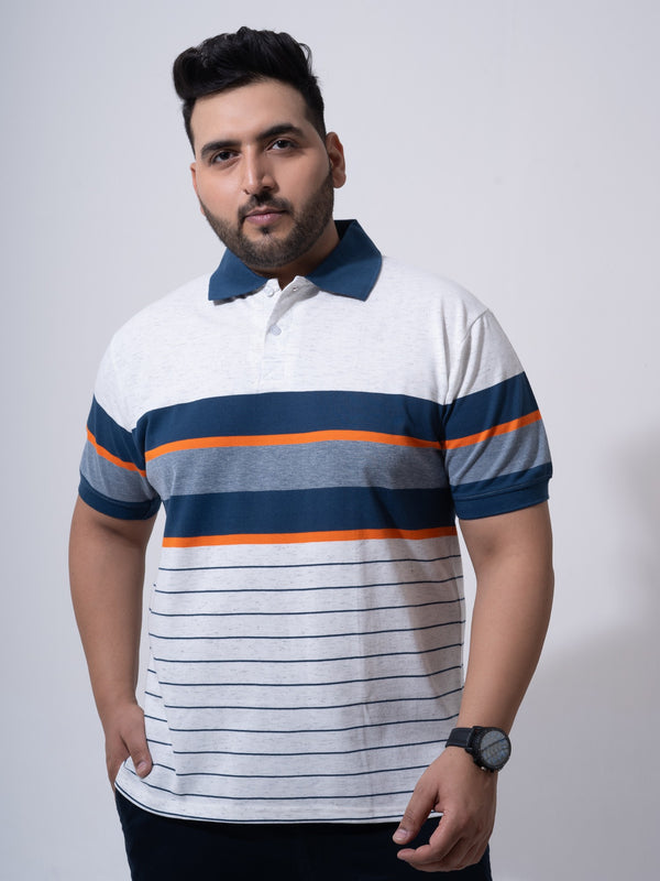 1White Melange Striped Polo T-shirt