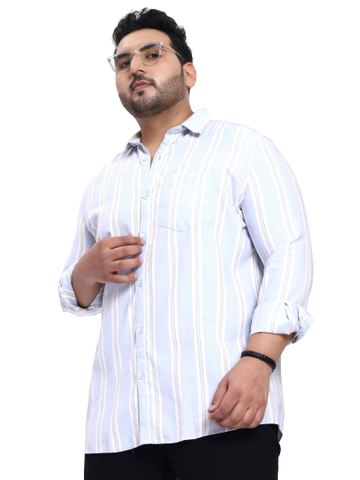 Ice Blue White Striped Plus Size Shirt