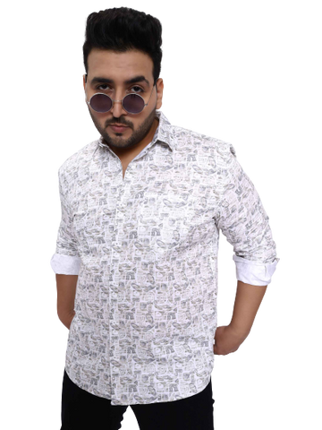 White Beige Printed Plus Size Shirt