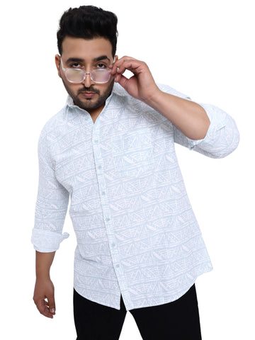 Ice Blue Printed Cotton Lee Shirt