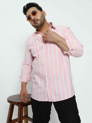 Pink White Striped Plus Size Shirt