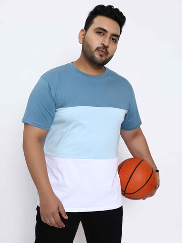 Light Blue Triple Color Block Plus Size T-shirt