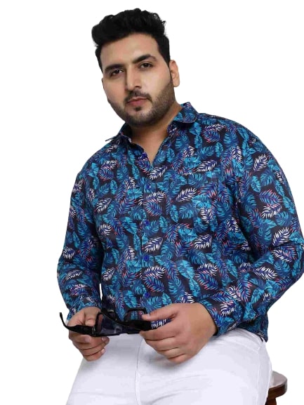 black digital floral print satin cotton shirt