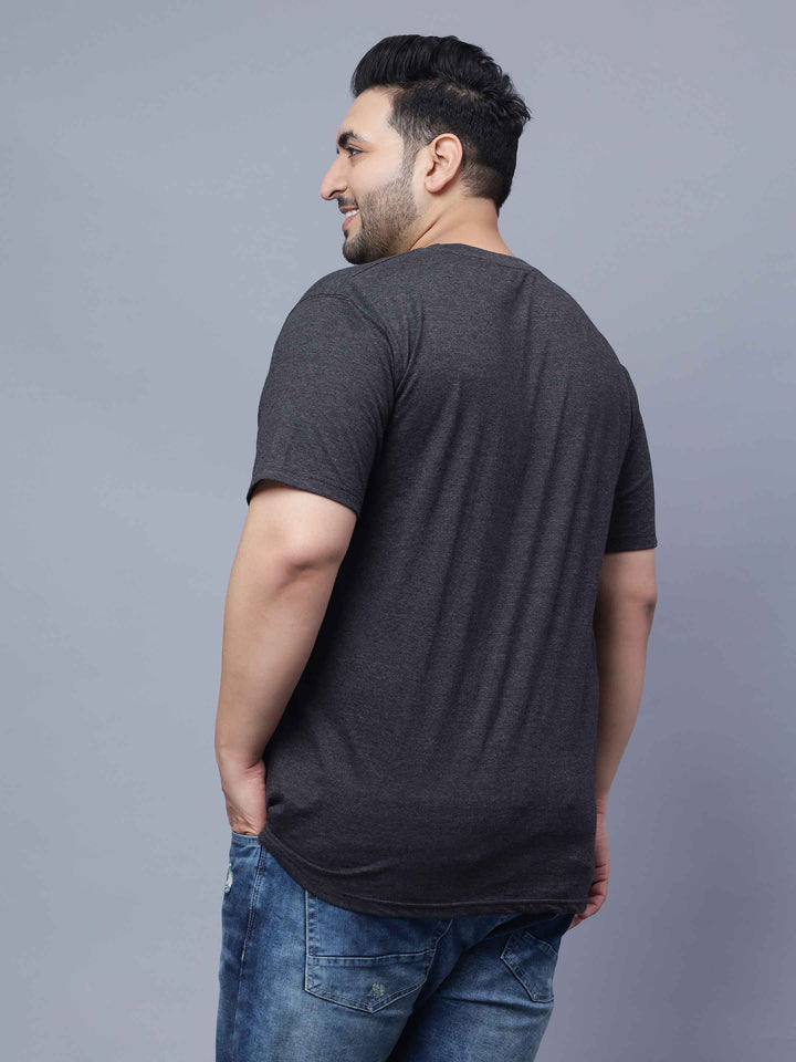 black melange solid round neck mens t shirt