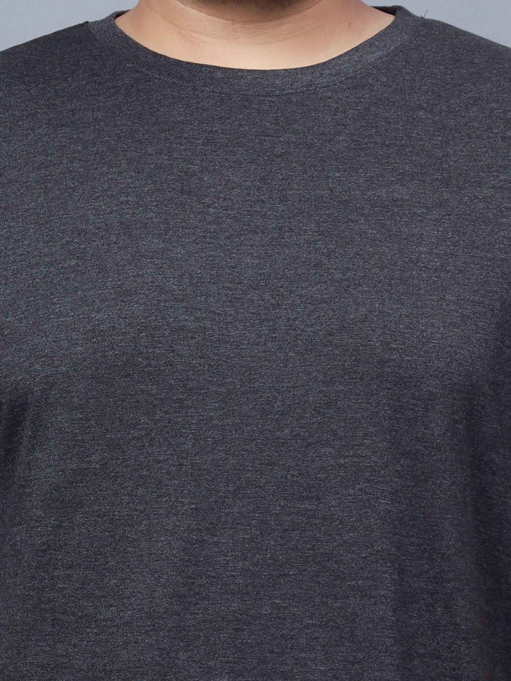 black melange solid round neck mens t shirt