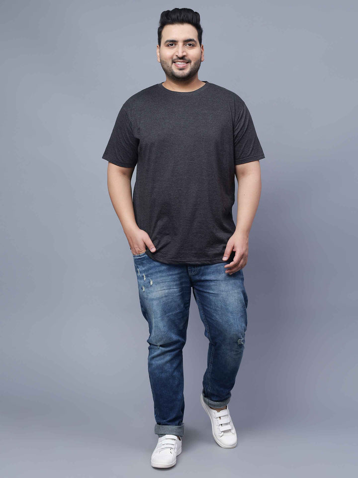 black melange solid round neck mens t shirt
