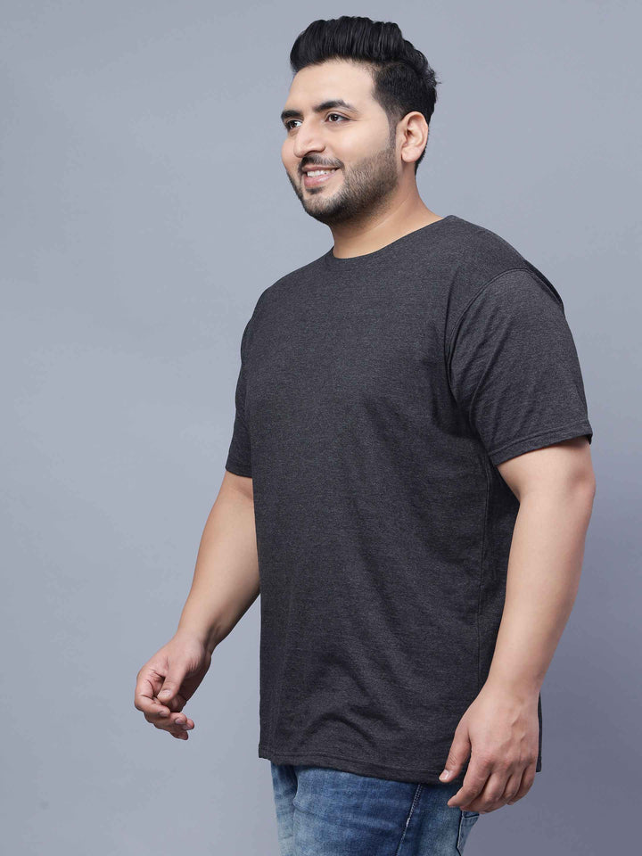 black melange solid round neck mens t shirt
