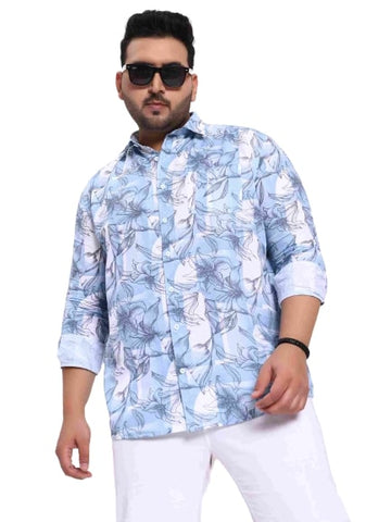 Ice Blue Floral Cotton Lee Shirt