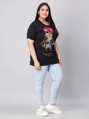 Shopaholic Bear Plus Size Women T-Shirt