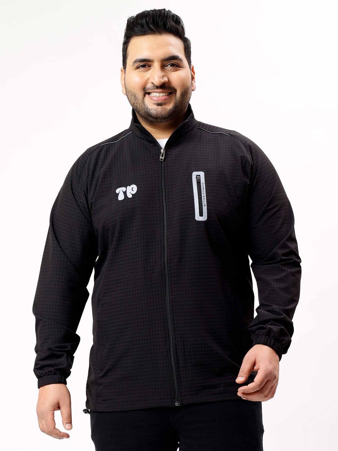 black premium textured plus size sports jacket