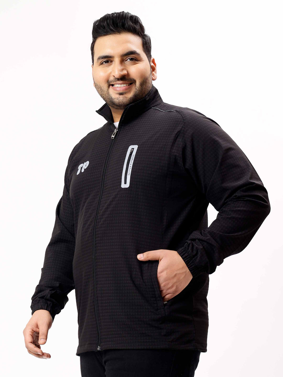 black premium textured plus size sports jacket