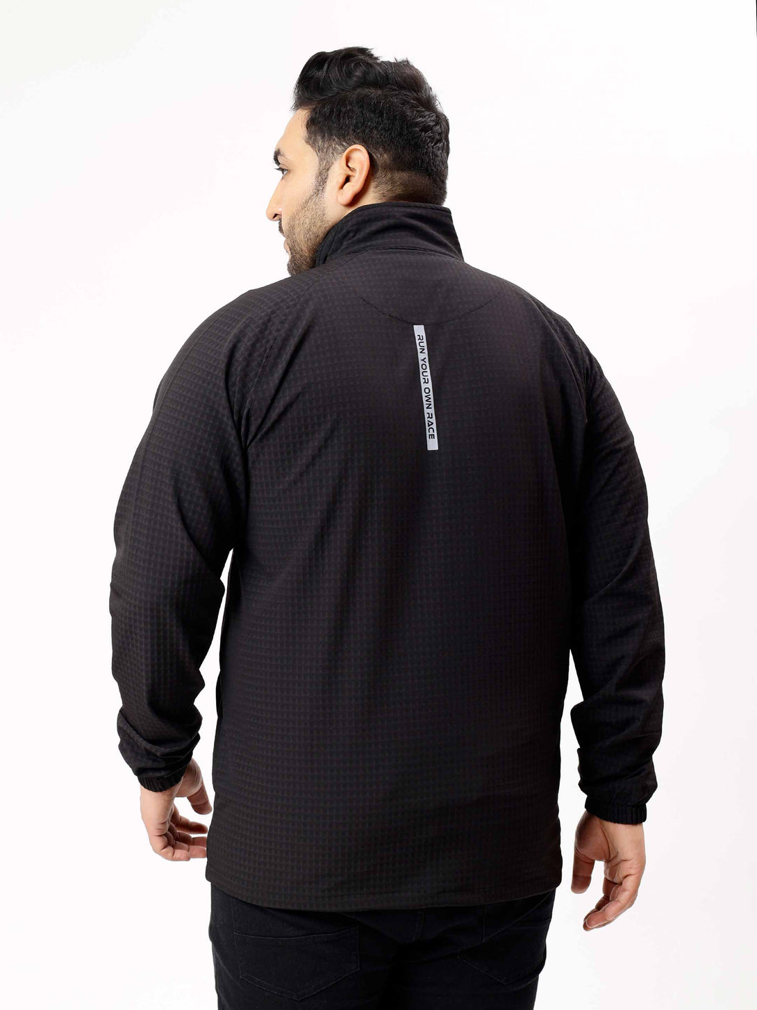 black premium textured plus size sports jacket