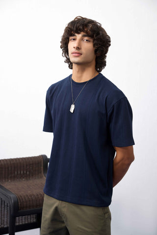 Jacquard Navy Textured Oversize T-shirt
