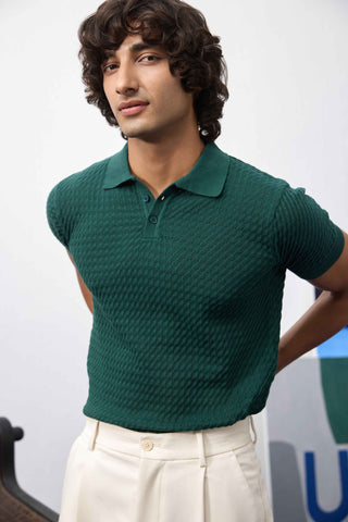 Textured Flat Knit Polo