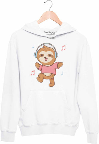 Music Sloth Plus Hoodie White