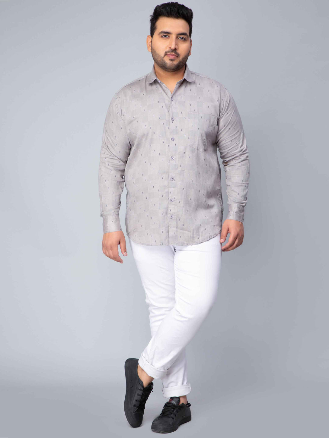 light grey square printed plus size shirt