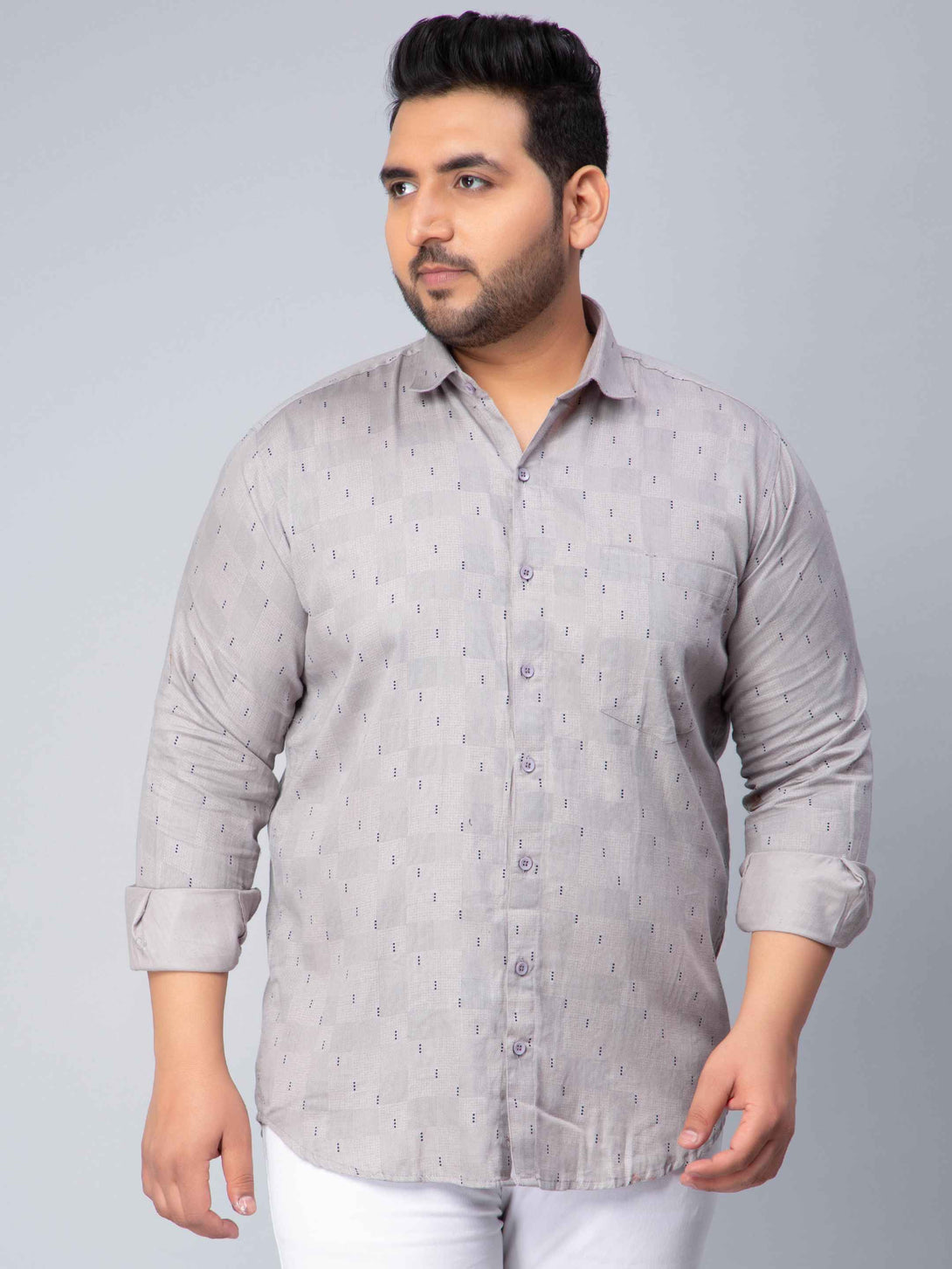 light grey square printed plus size shirt