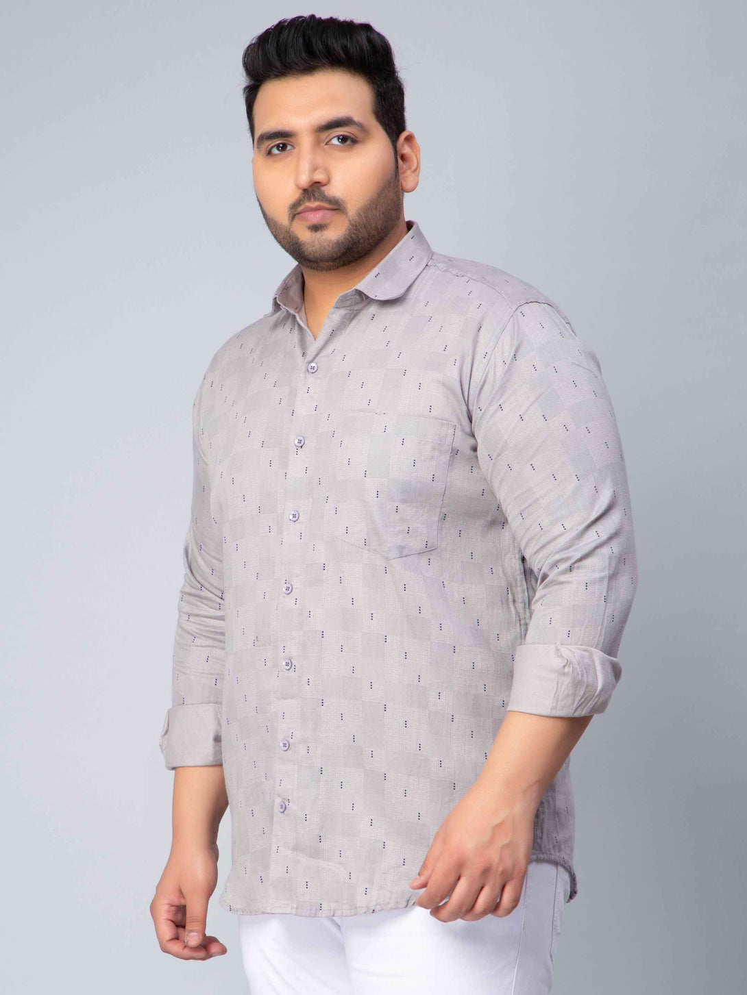 light grey square printed plus size shirt