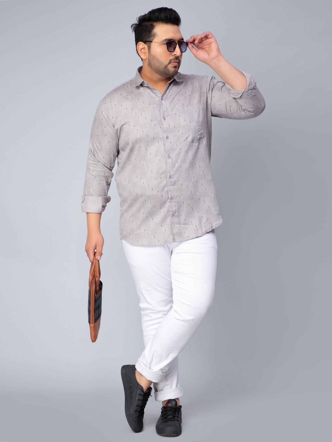 light grey square printed plus size shirt